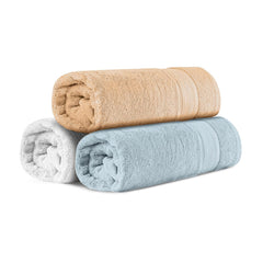 Himeya 100% Bamboo Cotton Bath Towels 500 Gsm | Bath Towel For Men/Women (3 Piece)- Steel Blue, Golden Beige & White