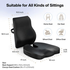 Orthopedic Memory Foam Sitting Cushion Combo, For Pain Relief, Mesh Black | Coccyx Seat Cushion For Tailbone & Back Support For Chair | Relieves Back, Hip, For Office & Home Chair