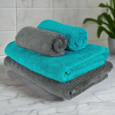 Heelium Bamboo Towel 2 Bath & 2 Hand Towel 1400 Gsm | Soft, High Absorbency & Antibacterial Towels (Grey & Teal) - Pack Of 4