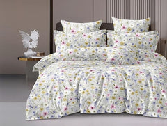 Microfiber Super King Size Bedsheet Floral Print With 2 Pillow Covers - Bedsheet Size 108 X 108 Inches, White | Long-lasting 220 (Thread Count) Bedsheet