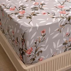 Cotton Bedsheets For Double Bed With 2 Pillow Covers - 90 X 100 Inches, Grey & Peach | Luxurious Printed Bed Sheets | Comfort Fabric Home