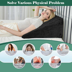 Wedge Pillow, Back Support Pillow For Neck Pain, Medium Firm, Black Color | Pillow For Headaches, Reflux, Shoulders, Back Pain & High Resilience, Velvet Fabric, Adjustable Pillow - Pack Of 1
