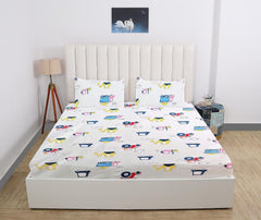 Elastic Fitted Bedsheet For King Size With 2 Pillow Covers - 72 X 78 X 8 Inches, White | Presents Luxurious Glace Cotton Super Soft 210 Thread Count
