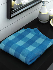 Athom Living Premium Cotton Light Weight Quick-Dry High Absorbent Cotton Bath Towel 250 Gsm, S (Blue Checks)