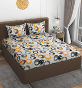 All Around Elastic Fitted Bedsheets King Size With 2 Pillow Covers | Double Size 72 X 78 X 10 Inches, Grey & Black - Ideal For Hotel, House, Bedroom, Guest House