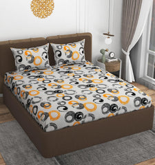 1 Double Bedsheet With 2 Pillow Covers Size 60 X 78 X 8 Inches, Grey & Black | Cotton Feel All Around Elastic Fitted - Queen Size Bedsheets, Super Soft 320 TC