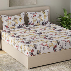 Flat 1 King Size Bedsheet With 2 Pillow Covers - Size 108 X 108 Inches, White & Yellow | Luxury Soft Sheet, Lightweight & Breathable Bedsheet