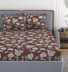 Queen Size Double Bedsheets With 2 Pillow Cover - Size 60 X 78 X 10 Inches, Brown | All Around Elastic Fitted - Lightweight, Soft & Comfortable