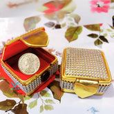 Elegant Decorative Gold-Silver Coin Box, Ring Box, Elaichi Gifting, 10gm Sikka Dabbi Empty, Perfect For Shagun Engagements, Weddings, Anniversary, Return Gift Packing, Pack Of 2