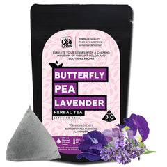 The Tea Trove Organic Butterfly Pea Lavender Herbal Tea Bags In Resealable Pouch - 30 Pyramid Tea Bags | Eco-Friendly Lavender Tea For Sleep - Blue Pea Flower For Iced Teas | Caffeine Free