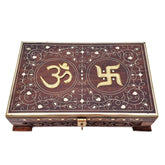 Wooden Om Box For Good Luck Jewellery Box Decorative Case Kit, Vanity, Organiser For Women, Necklaces, Cash, Gold Sparkling Edge Engraved,11 X 7, Colour - Brown, Material - Rosewood