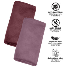 Housse Microfiber Hand Towel 400 Gsm | Premium Quality Towels Ultra Absorbent & Anti-Bacterial For Gym (Rose Taupe & Nirvana Purple) - Pack Of 2