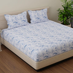 Flat Double Bedsheet With 2 Pillow Covers | Queen Size - 88 X 96 Inches, Blue & White | Durable & Long Lasting Bedsheet