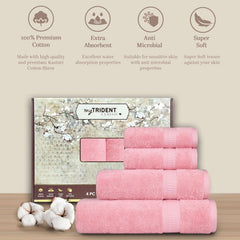 Mytrident Classic Kasturi Collection 1 Bath + 1 Small Bath & 2 Hand Towels 1200 Gsm | Highly Absorbent Towels For Bath - Victorian Pink (Set Of 4)
