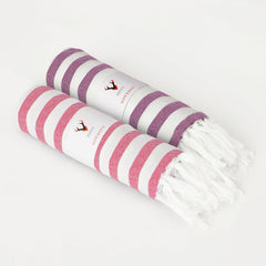 Patvy Bath Towels 490 Gsm | Light Weight Turkish Style Stripe Bath Towels For Men & Women Large Size (Rose & Grape)- Pack Of 2