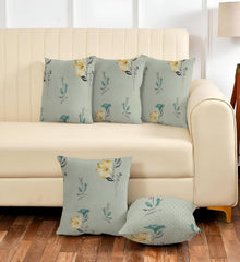 Microfiber Square Pillow Cushion For Sofa & Bed, Light Green - 24 X 24 Inch | Flower Deigns, Fluffy For Comfort & Back Support | Breathable, Premium Cotton Cushion Cover With Zip - Set Of 4