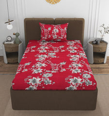1 Single Bedsheet With 1 Pillow Cover - All Around Elastic Fitted | 100% Premium Fabric Is Lightweight, Soft & Comfortable | Size 36 X 72 X 8 Inches, Red