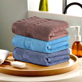 Kuber Industries Cotton Hand/Face Towels For Men & Women 600 Gsm | Easily Washable Workout Gym Napkins For Men - Dark-Sky Blue & Brown (Pack Of 3)