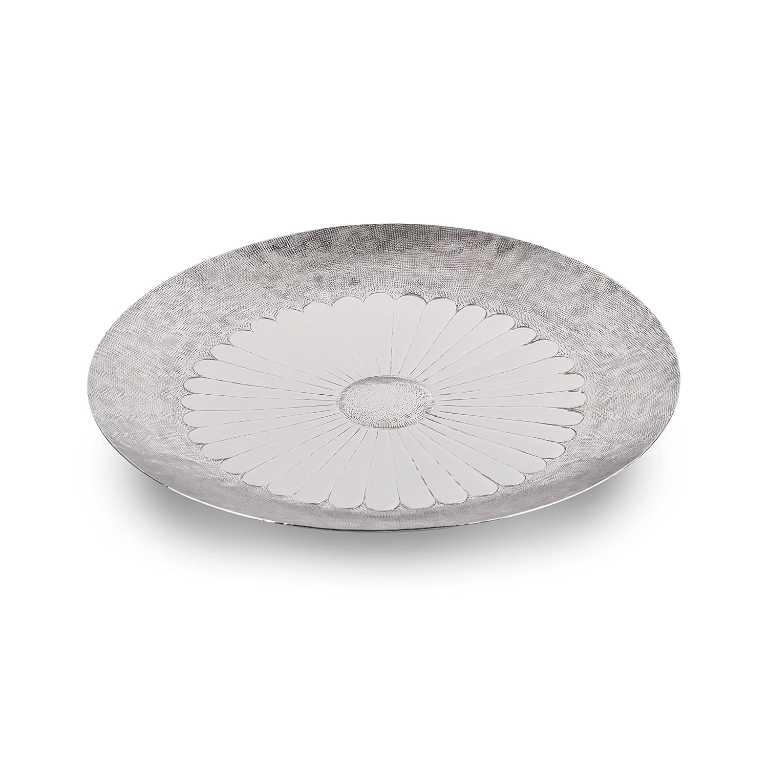Designer Silver Stainless Steel Round Platters - Hammering Series | Flower Pattern Platters - Serving Tray For Food Dessert Fruit Coffee Tea | Serve Ware, Dinnerware & Tableware Designer Silver Stainless Steel Round Platters - Hammering Series | Flower Pattern Platters - Serving Tray For Food Dessert Fruit Coffee Tea | Serve Ware, Dinnerware & Tableware