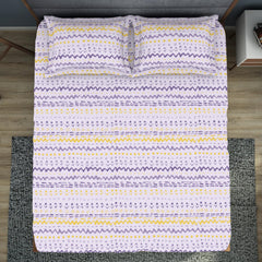 King Size 1 Double Bedsheet With 2 Pillow Covers - Size 108 X 108 Inches, Light Violet & Yellow | Soft Feel Wrinkle Resistance | Durability & Comfort, Breathable