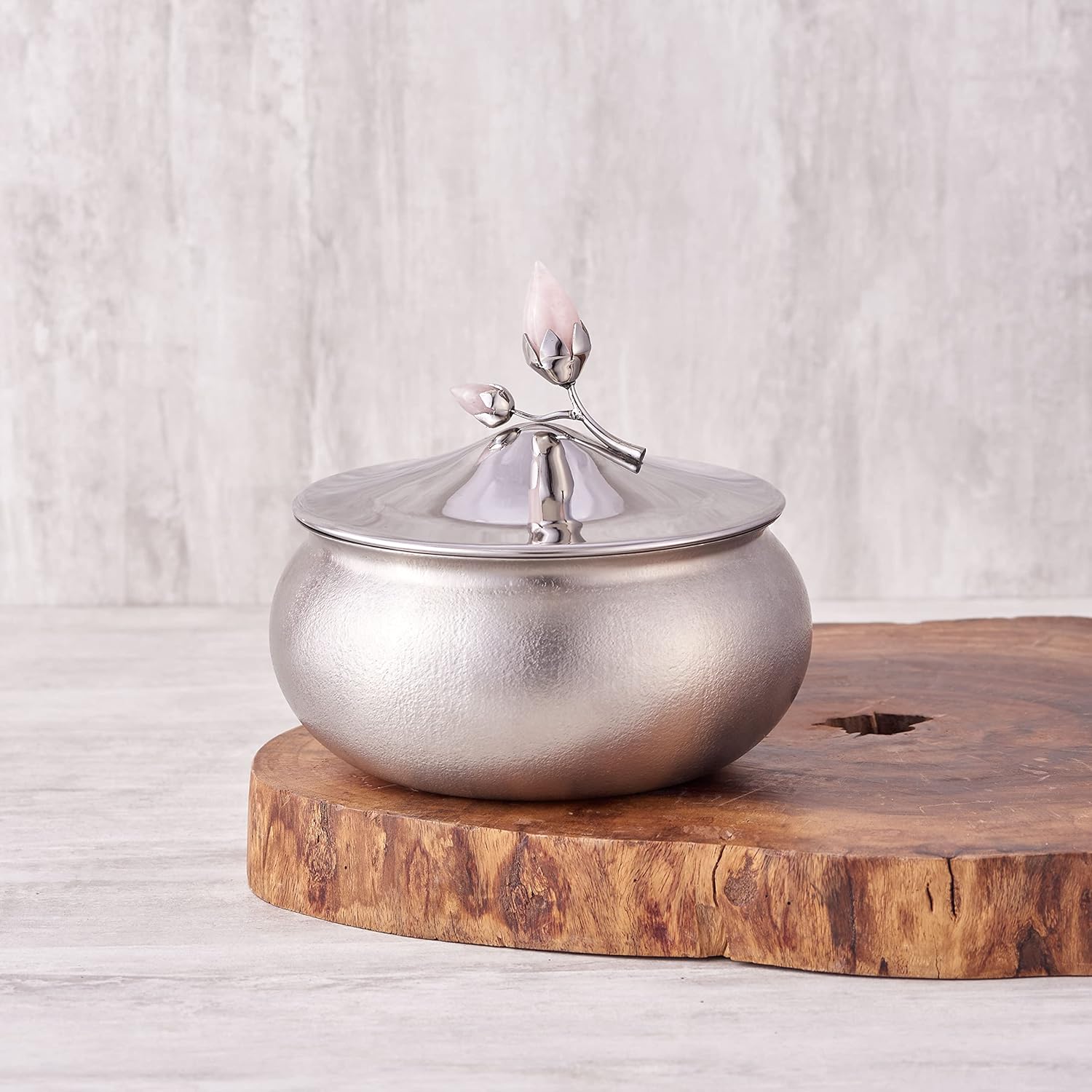 Textured Chrome Stainless Steel Serving Bowl With Lid - Rose Quartz Series | Double-Walled Stainless Steel Pot With Rose Quartz Lid - Medium Dining Table Bowl | Curry, Rice, Sabzi Serving Bowl Textured Chrome Stainless Steel Serving Bowl With Lid - Rose Quartz Series | Double-Walled Stainless Steel Pot With Rose Quartz Lid - Medium Dining Table Bowl | Curry, Rice, Sabzi Serving Bowl