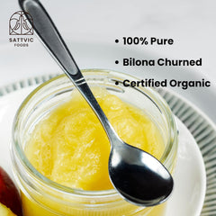 100% Natural A2 Bilona Churned Cow Ghee By Sattvic Foods | Traditional Bilona Method, Grass Fed Cows Homemade Ghee Good For Brain Health | (1 Litre) 33.8 Ounce | Jar Pack