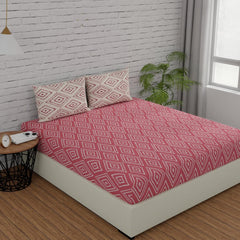 Perfect Cotton Double Bedsheet With 2 Pillow Cover - 88 X 96 Inches, Dark Peach & White | Soft & Durable For Everyday Use & Bedroom - All Season Comfort