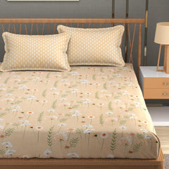 Printed King Size Bedsheet With 2 Pillow Cover - 108 X 108 Inches, Beige | Double Bed Breathable & Wrinkle Free | All-Season Comfort Bedsheet