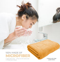 Black Gold The Finer Touch Oversized Microfiber Bath Towel 2600 Gsm | Soft Quick-Dry Microfiber Towel For Men & Women (Yellow)- Pack Of 4