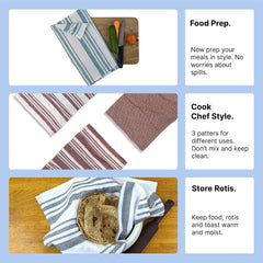 Indihaus Cotton Multi-Purpose Kitchen Hand Towels 370 Gsm | Waffle & Stripes Lunch, Dish Towel (Blue)- Pack Of 6