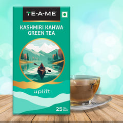 TE-A-ME Kashmiri Uplift Kahwa Green Tea - 25 Tea Bags | Infused With Cinnamon, Cardamom & Green Tea - Contains Caffeine, Packaging Might Vary