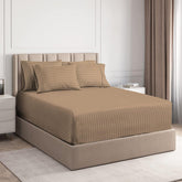 1 Double Bedsheets With 2 King Size Pillow Covers - 72 X 78 + 10 Inches, Beige | Double Bed With All Around Elastic 210 Thread Count Super Soft
