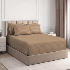 1 Double Bedsheets With 2 King Size Pillow Covers - 72 X 78 + 10 Inches, Beige | Double Bed With All Around Elastic 210 Thread Count Super Soft