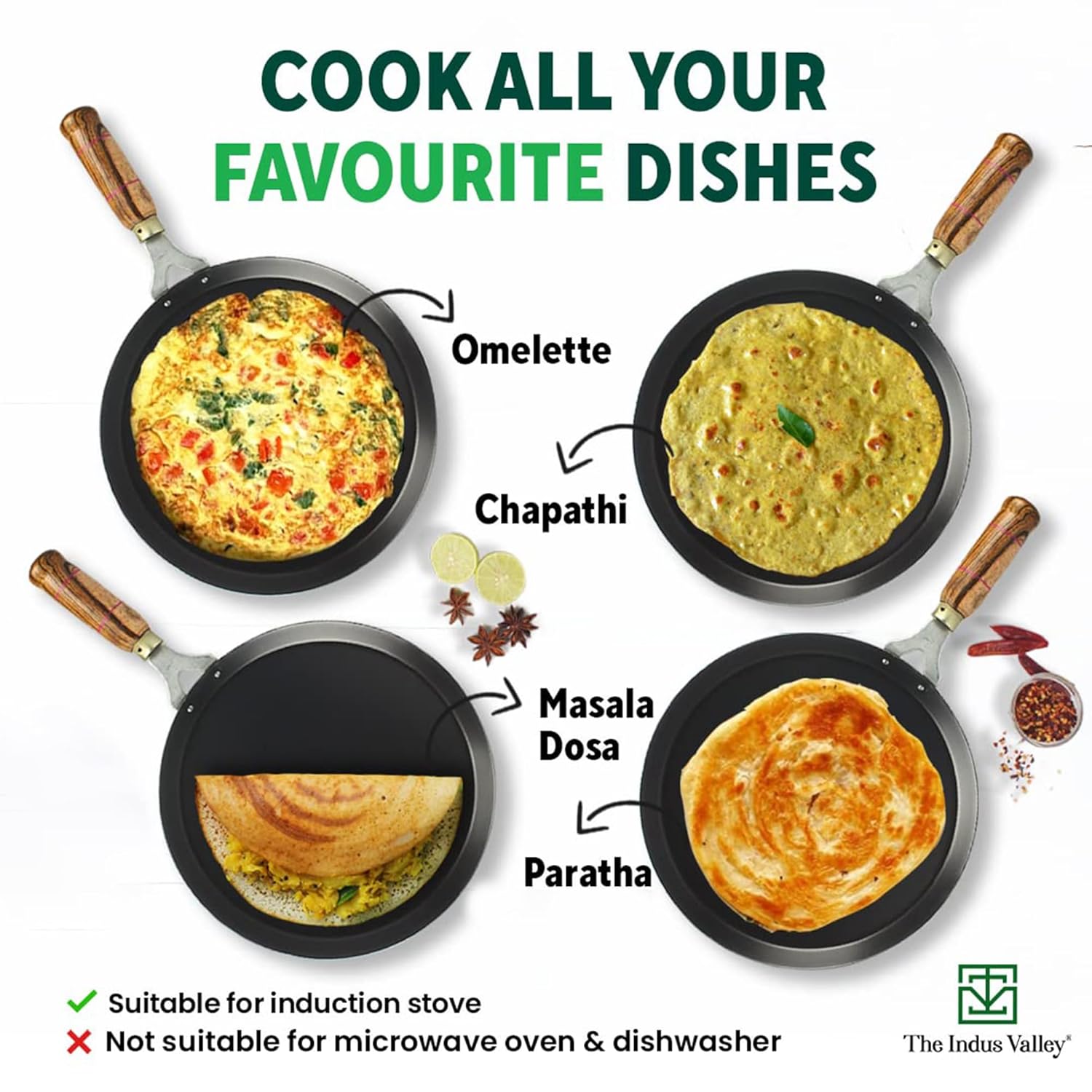 Pre-Seasoned Black Iron Tawa For Dosa, Chapathi With Wooden Handle - 26cm, 10.2 Inch, 1.02 Kg | Induction Friendly, 100% Pure & Toxin-Free, No Chemical Coating Pre-Seasoned Black Iron Tawa For Dosa, Chapathi With Wooden Handle - 26cm, 10.2 Inch, 1.02 Kg | Induction Friendly, 100% Pure & Toxin-Free, No Chemical Coating