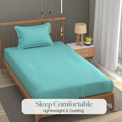 Solid Plain Single Size Bedsheet Set With 1 Pillow Covers | Size - 60 X 90 Inches, Aqua | Ideal For All Seasons Due To Its Breathable Nature