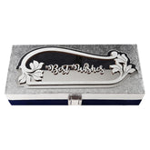 Designer Rectangular Shaped Best Wishes Cash Box, Shagun Box, Gift Box, Gaddi Box, Jewellery Box, Shagun Envelope In Floral Design, Colour - Silver
