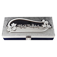 Designer Rectangular Shaped Best Wishes Cash Box, Shagun Box, Gift Box, Gaddi Box, Jewellery Box, Shagun Envelope In Floral Design, Colour - Silver