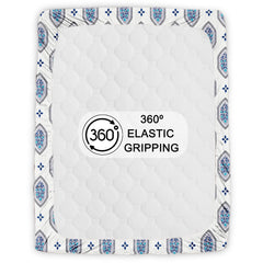 All Around Elastic Fitted Bedsheet With 2 Matching Pillow Covers - 60 X 72 Inches, Cream & Blue | Long Lasting Use & Everyday Luxury | Ideal For All Seasons