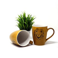 Handcrafted Lion Printed Ceramic Coffee Mug Set Of 2 - 350ml Each | Ceramic Mugs For Coffee, Tea, Milk - Microwave Safe & Dishwasher Safe