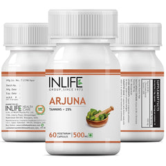 Inlife Arjuna Capsules 500mg, Herbal Extract, Better Absorption & Reduced Additives Than Tablets, Ayurvedic Supplement | 60 Vegetarian Capsules 100gm 0.2lbs