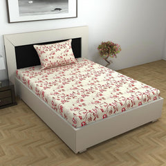 Bedsheet For Single Size Bed With 1 Pillow Cover - 57 X 87 Inches, Beige & Red | Gifts For Wedding Or Anniversary, Surprise, Soft, Breathable, & Comfortable Bedsheet