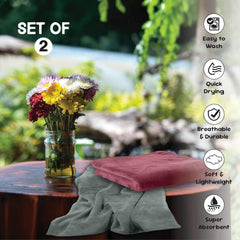 Housse Microfiber Hand Towel 400 Gsm | Premium Quality Towels Ultra Absorbent & Anti-Bacterial For Gym (Dusty Olive & Dusky Orchid) - Pack Of 2