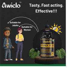 Awiclo Plant Based Organic Vitamin D3 Vitamin D3 + K2 Capsules, Vitamin K2-7 To Support Bone & Heart Health | For Men & Women | 120 Capsules , 200gm 0.4lbs