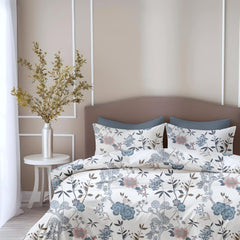 100% Pure Cotton Bedsheet For Double Bed With 2 Pillow Covers - 88 X 90 Inches, Blush Blue & White | Soft & Breathable Fabric | Comfortable For Daily Use