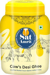 100% Pure Desi Cow Ghee By Sat Amrit | Vedic Bilona Hand Churned Natural & Healthy Indian Cow Ghee (1 Litr) 33.8 Ounce | Jar Pack