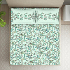 Double Bedsheet With 2 Pillow Covers (Size 88 X 100 Inch) Light Blue | Breathable Pure Cotton Queen Size Bedsheet | Floral Design Bedsheet