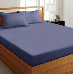 Premium Elastic Fitted Solid Bedsheets For King Size Double Bed (72x78x8 Inch, Navy Blue) With 2 Pillow Covers | Super Soft Brushed Satin Bedsheet, Breathable & Wrinkle Free
