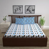 Cotton Double Bedsheet With 2 Pillow Covers | 87 X 100 Inches, Grey & Blue - Soft & Breathable Fabric | Comfortable For Daily Use