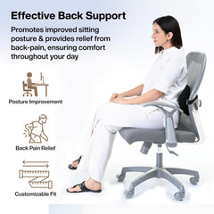 Lumbar Support Roll For Back Pain Relief, Back Support & Posture Correction, Black | Slim, Versatile Cushion For Office, Car & Travel With Adjustable Strap | Cooling, Lightweight