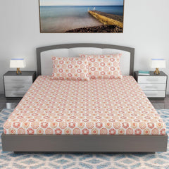 King Size Double Bedsheet With 2 Pillow Covers - 108 X 108 Inches, White & Red Orange | Soft & Durable For Everyday Use - All Season Comfort